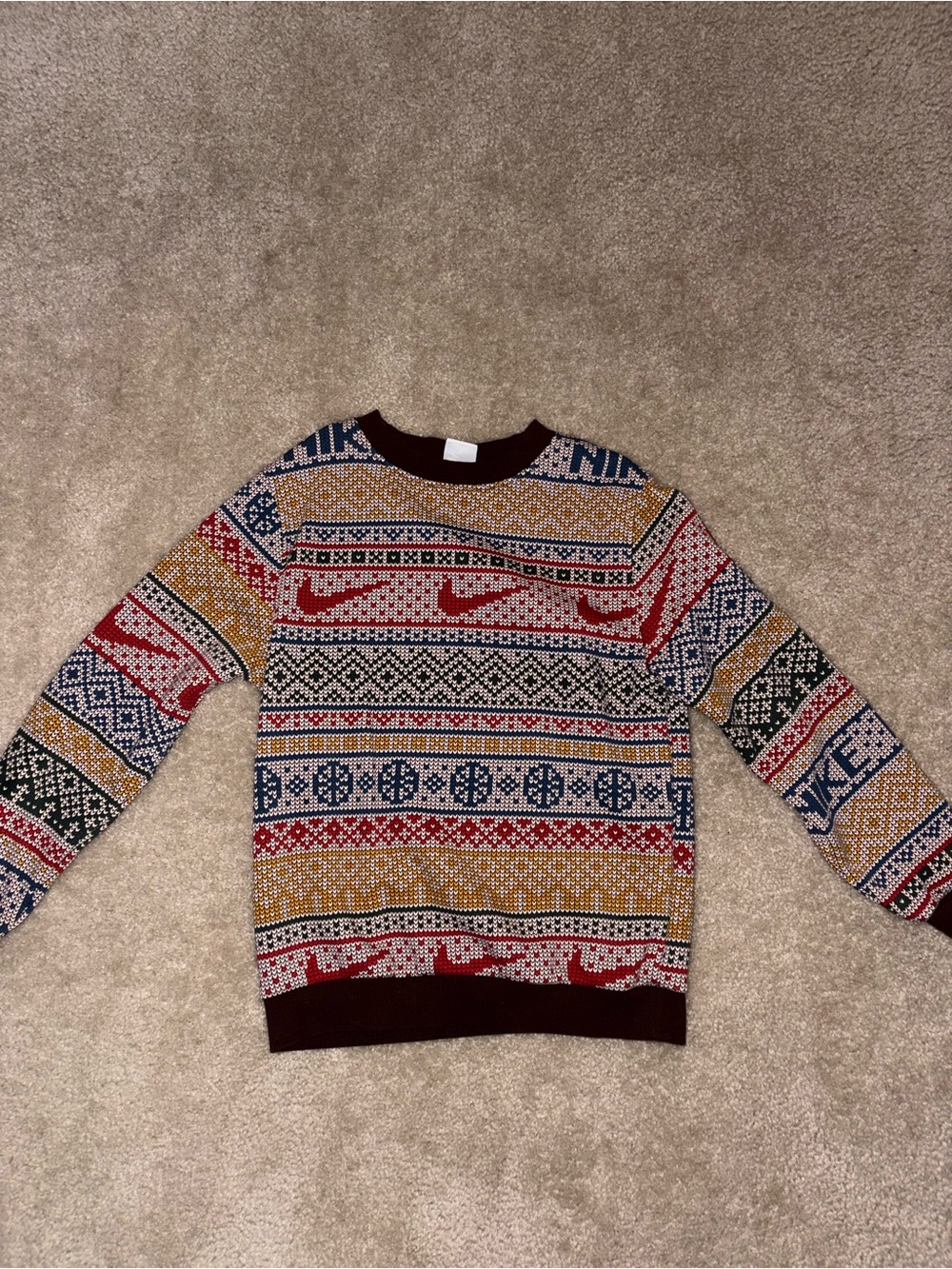 Nike Kids Multicolor Fair Isle Crewneck Sweater - Red, Navy, Mustard, Cream